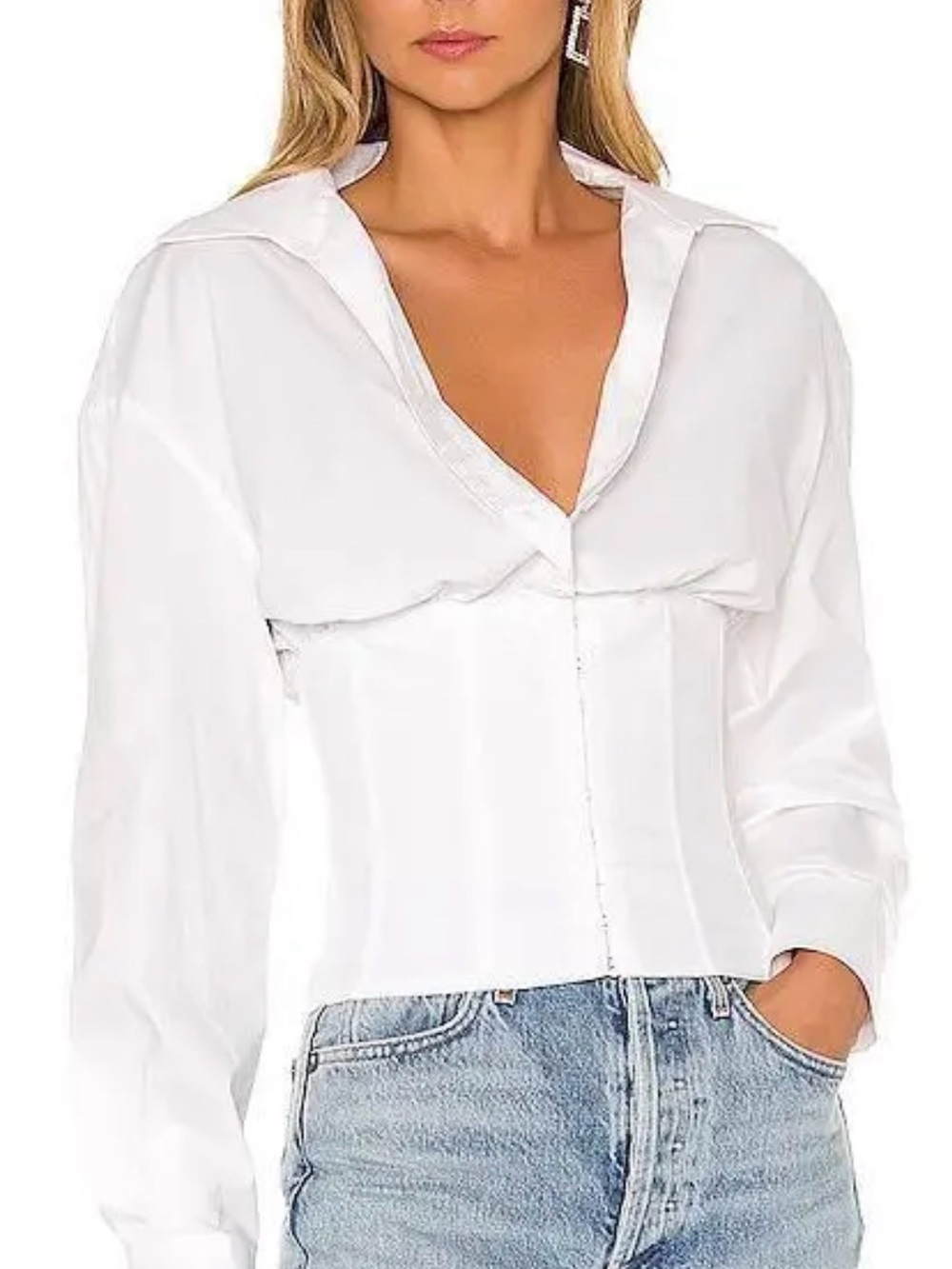 Danielle Guizio White Corset Button-Up Blouse